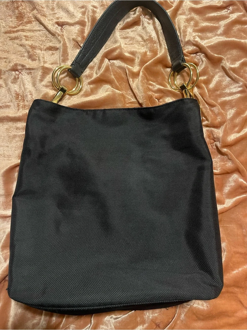 JPK Paris 75 Nylon Hobo Shoulder Bag W/ Chunky Gold Hardware & Floral Lining